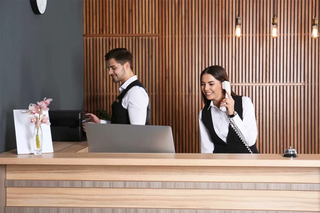 hotel occupancy strategy — boutique hotel lobby with strong direct booking and brand identity